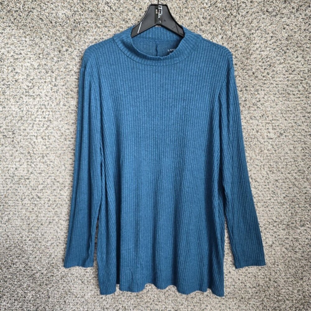 Lane Bryant Top Womens Plus 18/20 Blue Ribbed Knit Mock Neck Tunic Casual Ladies